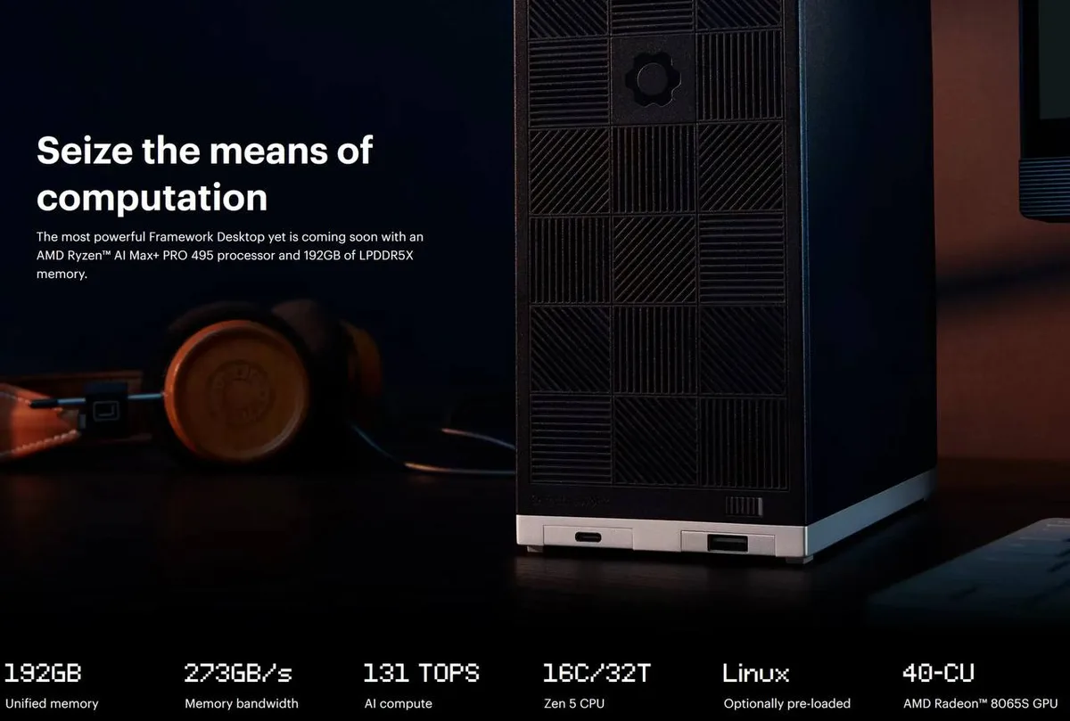 Framework Desktop Ryzen AI Max 400 — framework s 192 gb ryzen ai max 400 desk imagen 1