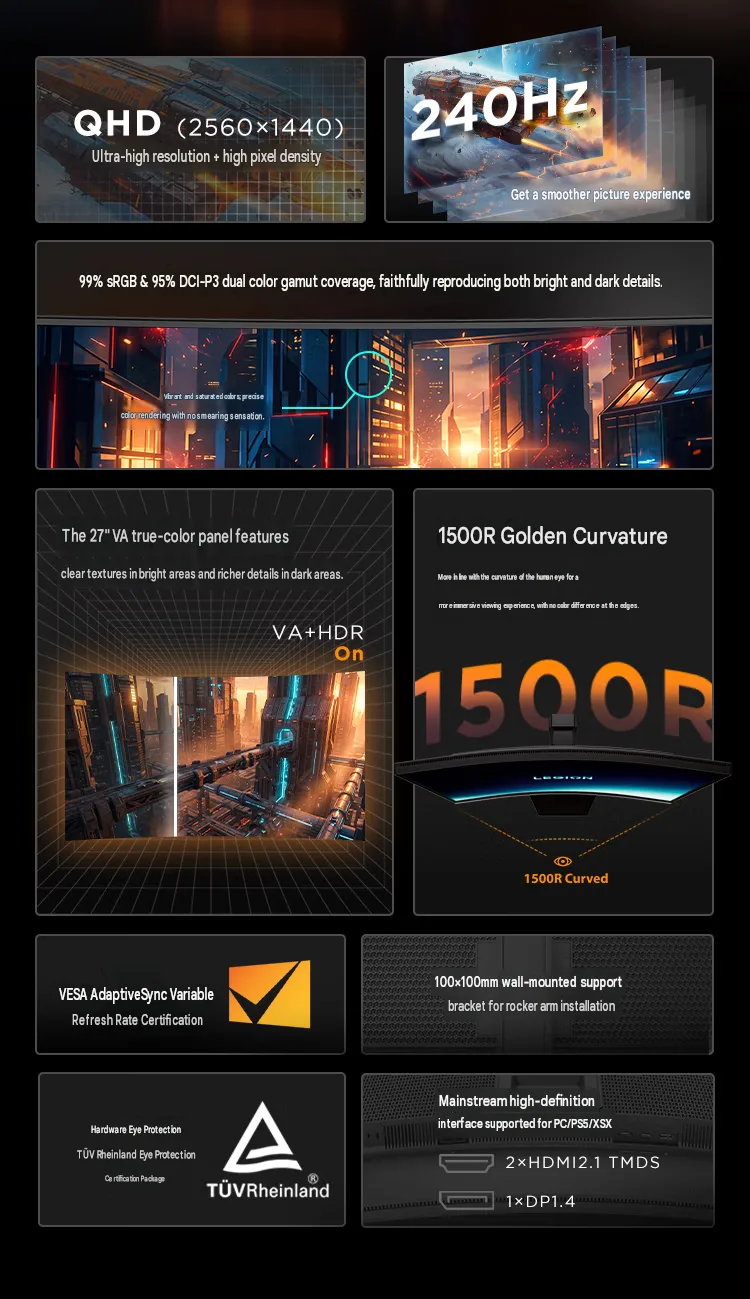 Legion 27Q-2C 240Hz curved — Core highlights of the Legion 27Q-2C gaming monitor (machine translated)
