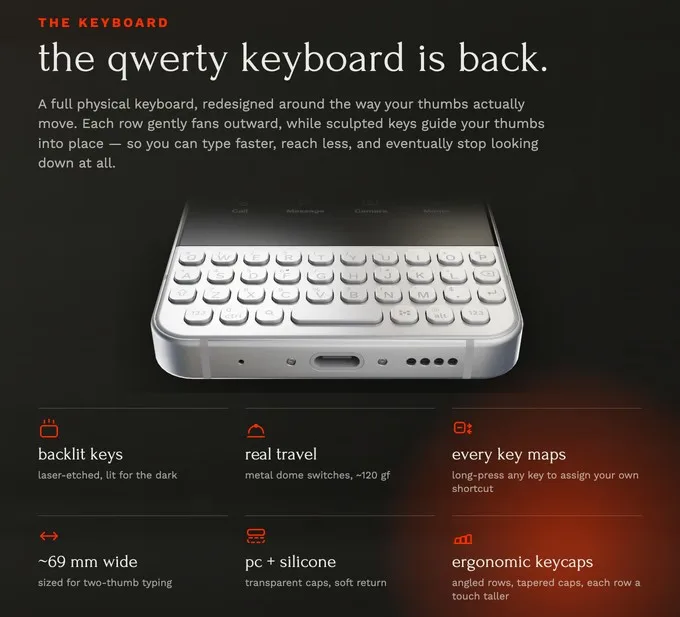 The Minimal Phone 2 has an improved backlit QWERTY keyboard.