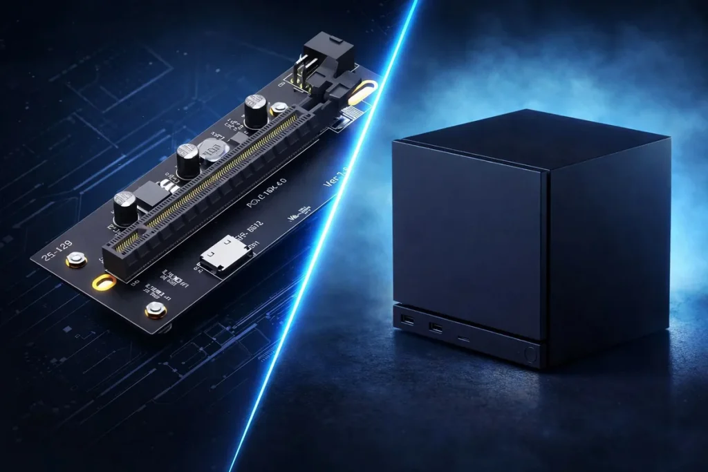 Un modder mete una RX 9070 XT en la Steam Machine vía eGPU y dispara el rendimiento en Crimson Desert Radeon RX 9070 XT eGPU Steam Machine — Un modder mete una RX 9070 XT en la Steam Machine vía eGPU y dispara el rendimiento en Crimson Desert
