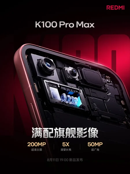 Redmi K100 Pro Max especificaciones — Redmi enseña las primeras fotos del K100 Pro Max: cámara de 200 MP y periscopio de 5x