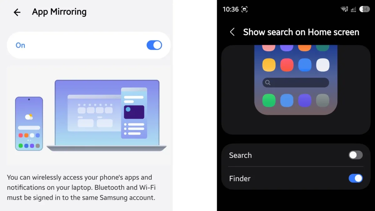 Samsung One UI 9.5 App Mirroring Google Search Finder Home Screen Leak