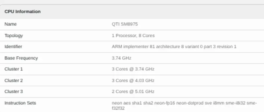 Snapdragon 8 Elite Extreme Gen 6 CPU 5GHz