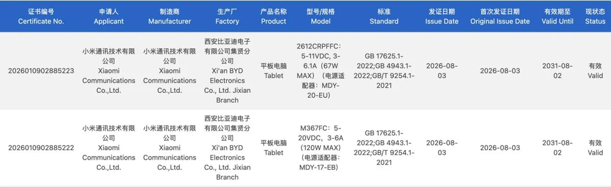 xiaomi pad 9 pro certificacion china spe imagen 1