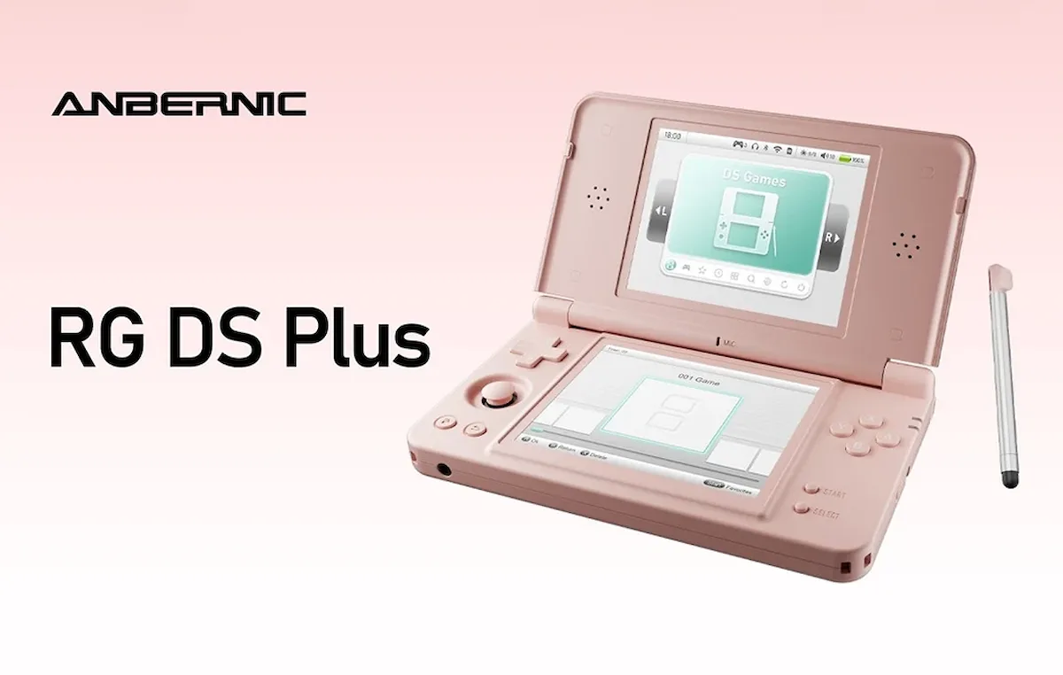 Anbernic RG DS Plus in Coral Pink.
