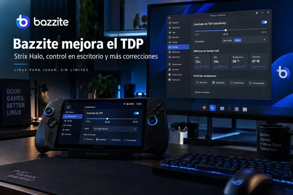 Bazzite recupera el control TDP en escritorio y suma soporte para Strix Halo Bazzite kernel 7.2.4 novedades — Bazzite recupera el control TDP en escritorio y suma soporte para Strix Halo