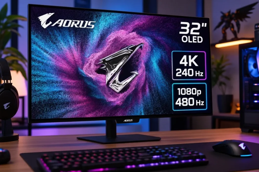 Gigabyte presenta un OLED que alterna 4K a 240 Hz y 1080p a 480 Hz Gigabyte AORUS FO32U24G OLED — Gigabyte presenta un OLED que alterna 4K a 240 Hz y 1080p a 480 Hz