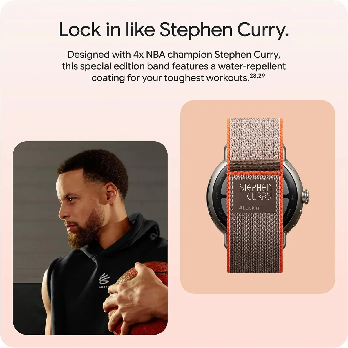 google pixel watch 5 — The band adds Stephen Curry and #LockIn branding, and it is not offered with the standard 41mm and 45mm models.