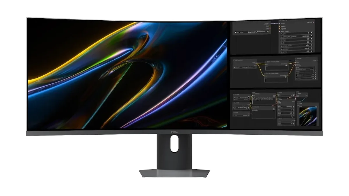 HKC Apocalypse — The mini LED gaming monitor features a resolution of 5,760 by 2,160 pixels.