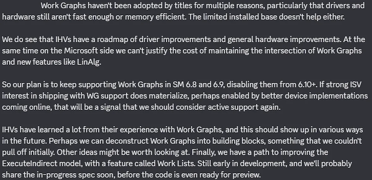Microsoft disables Work Graphs in Shader Model 6.10 after limited game adoption