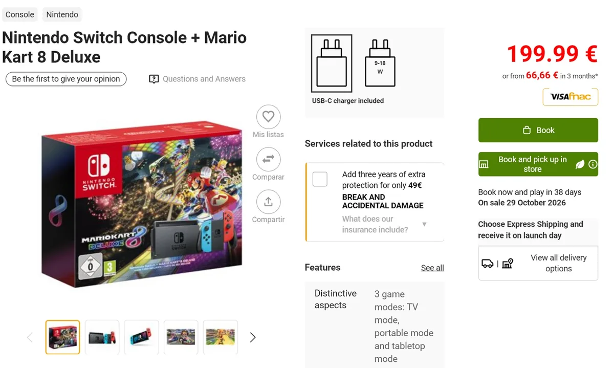 Nintendo Switch Mario Kart bundle precio — Nintendo Switch Mario Kart 8 Deluxe bundle at Fnac shown