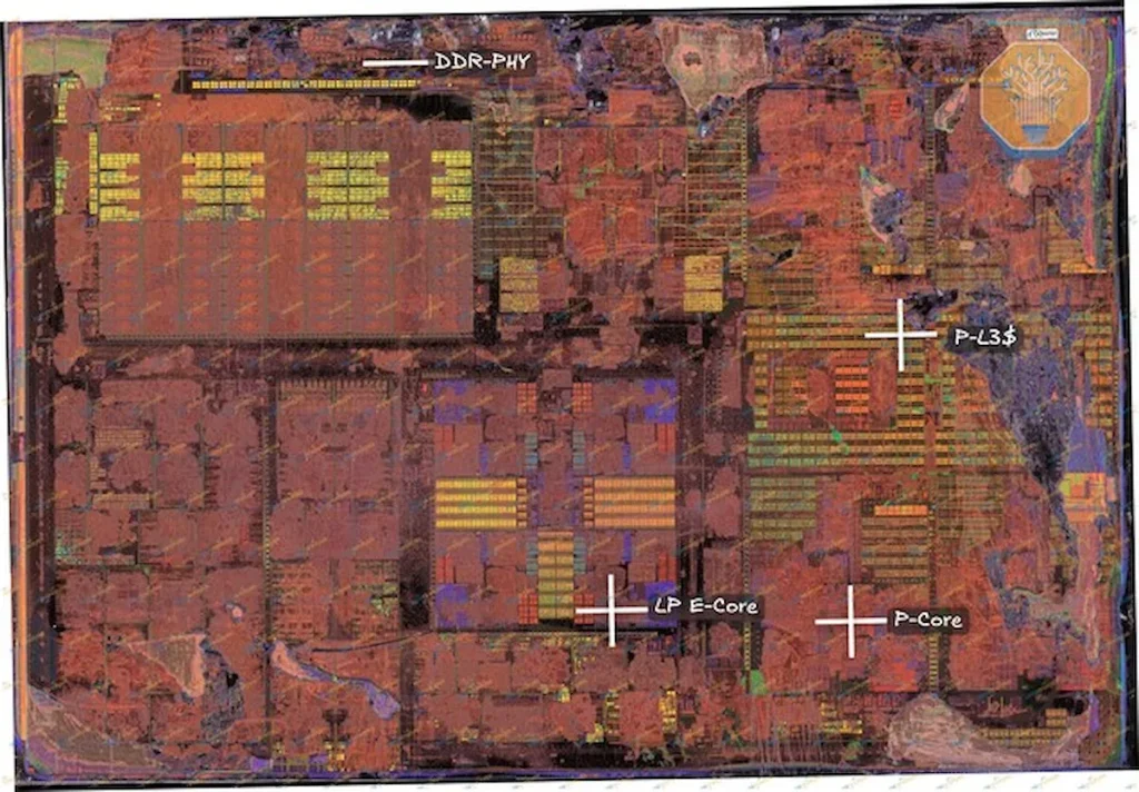 Intel’s 18A Panther Lake compute tile, with CPU cores, cache and memory interfaces.