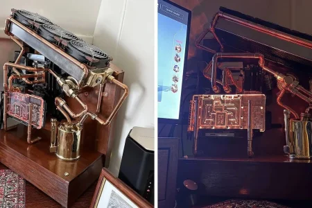 Este PC de cobre convierte un depósito de soplete en una pieza steampunk refrigeración líquida cobre PC custom — Este PC de cobre convierte un depósito de soplete en una pieza steampunk