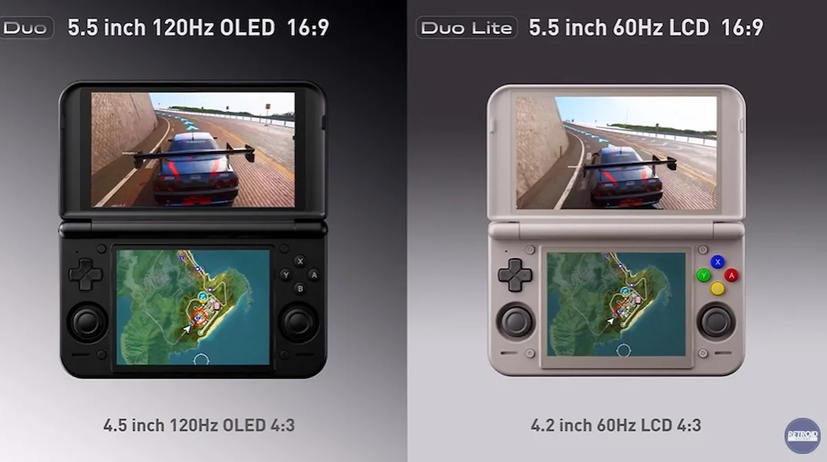 The Retroid Pocket Duo will have 120Hz OLED displays while the Pocket Duo Lite will have 60Hz LCD panels.