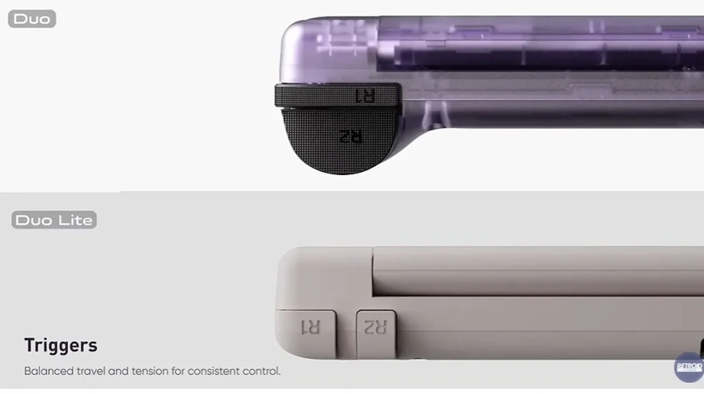 The Retroid Pocket Duo will have stacked shoulder buttons while the Pocket Duo Lite will have in-line buttons.