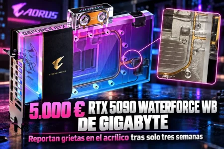 RTX 5090 XTREME WATERFORCE — Una RTX 5090 de 5.000 euros agrieta su bloque de agua en tres semanas