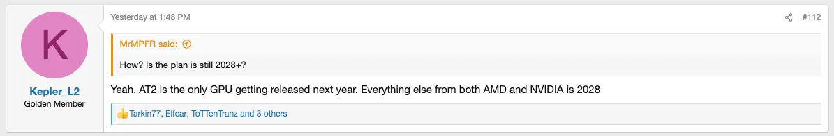 Kepler_L2 responds to question about RTX 60 series timeline.