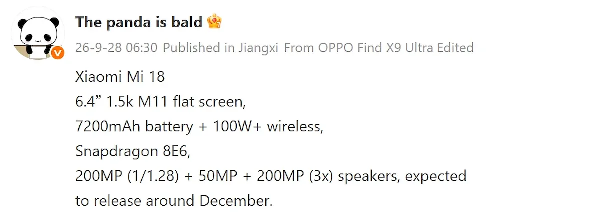 xiaomi 18 अफवाहें 7200mah — El Xiaomi 18 filtrado apunta a 7.200 mAh y tres cámaras de 200 MP