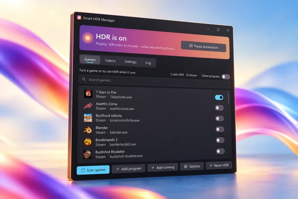 Smart HDR Manager, la utilidad gratuita que enciende el HDR de Windows al abrir juegos y vídeos activar HDR automático Windows — Smart HDR Manager, la utilidad gratuita que enciende el HDR de Windows al abrir juegos y vídeos