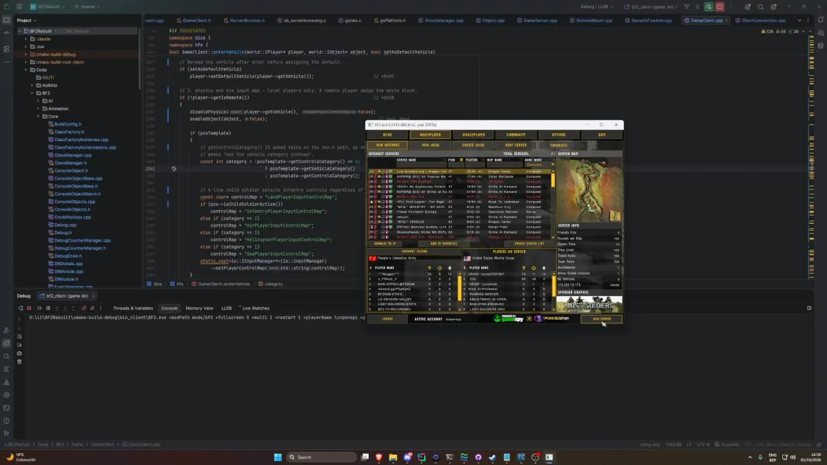 Código reconstruido y partida de Battlefield 2 open source en pantalla tras años de ingeniería inversa