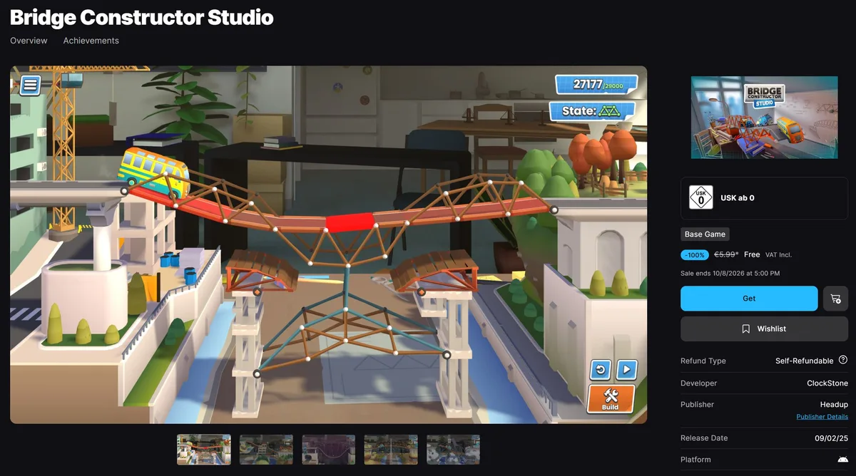 Bridge Constructor Studio gratis — Bridge Constructor Studio for free in the Epic Games Store