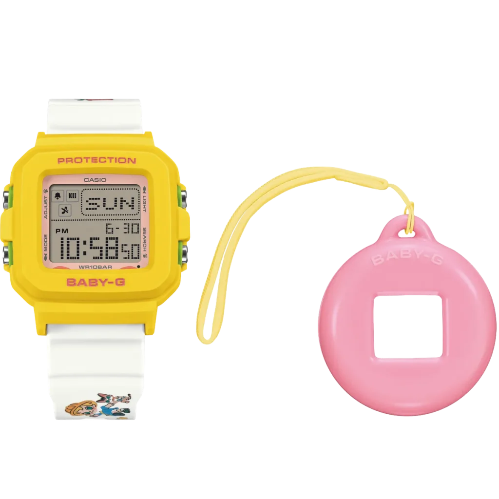Casio Baby-G Baby Molly — Conjunto del reloj Baby-G BGD-10KPM-7 y sus accesorios.