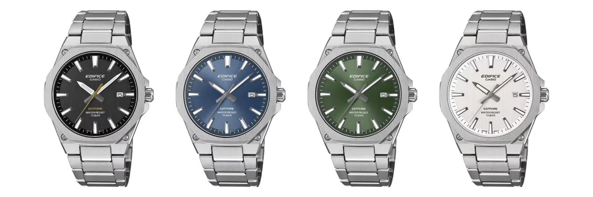 Los cuatro relojes Casio Edifice slim EFR-SE108D-1A, 2A, 3A y 7A, de izquierda a derecha