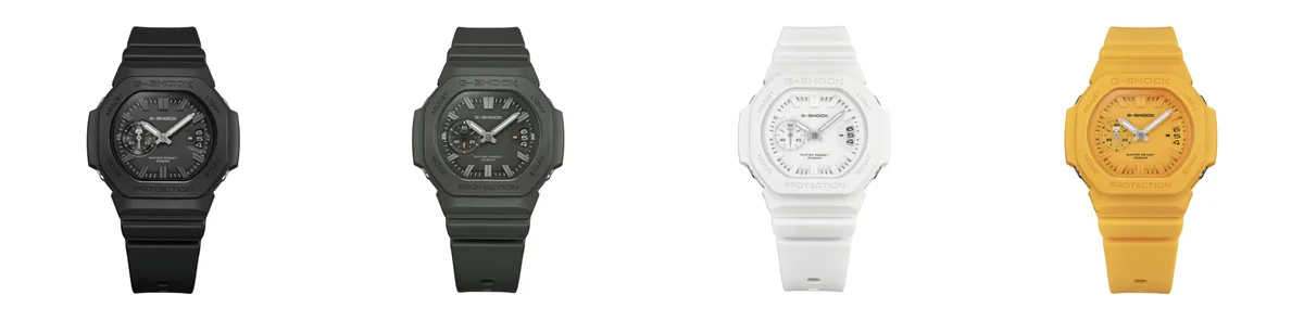 Los relojes Casio G-Shock GAC-2500 en los modelos GAC2500-1A, GAC2500-3A, GAC2500-7A y GAC2500-9A, de izquierda a derecha