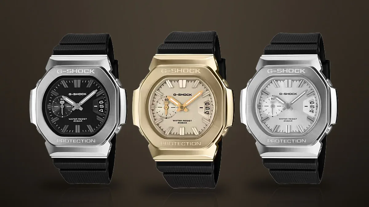 Modelos G-Shock GMC-2500 en esfera negra, dorada y plateada con correas de resina negra