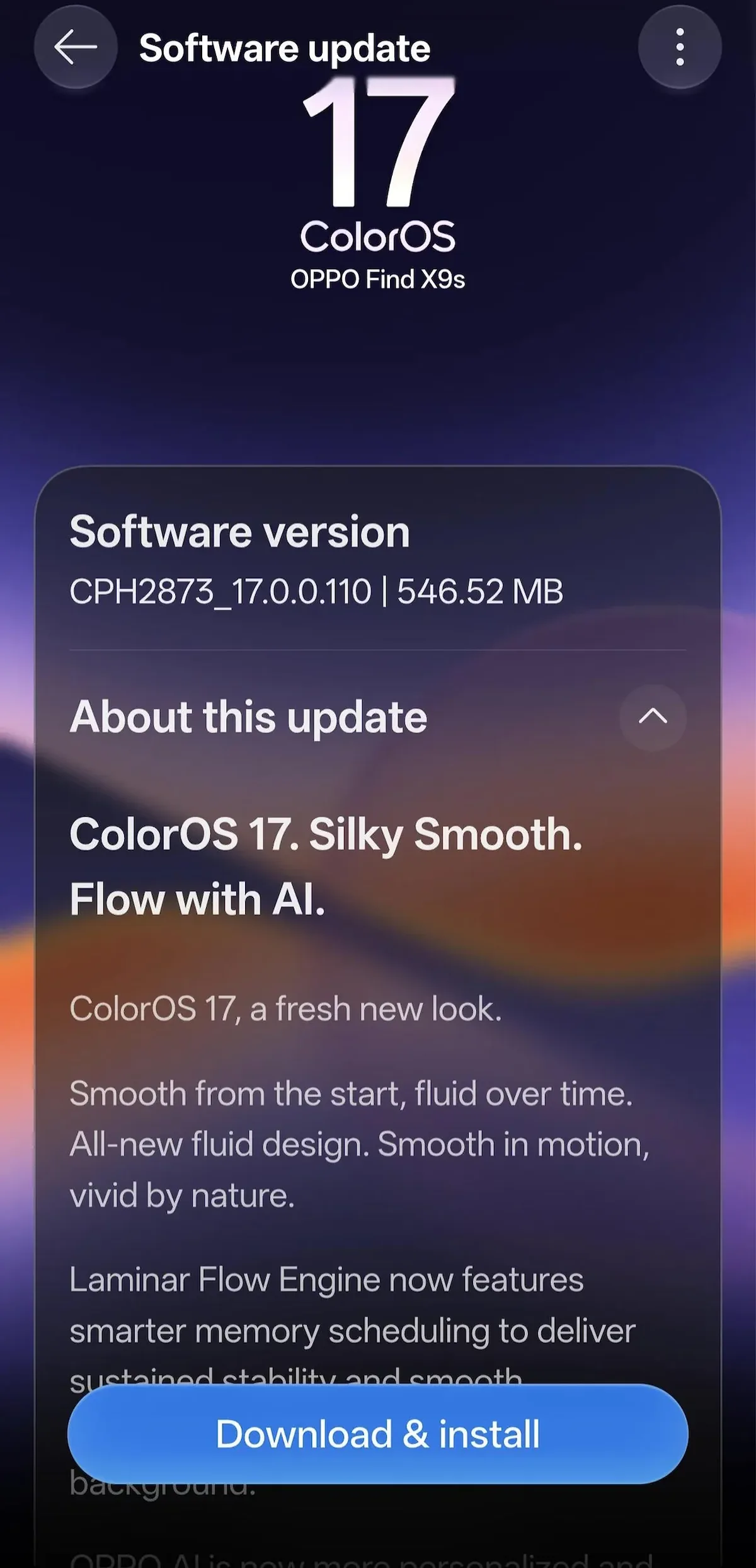 Oppo Find X9s ColorOS 17 update