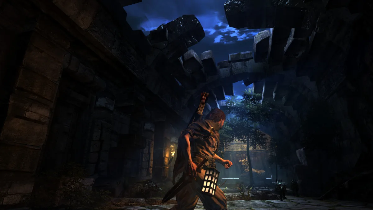 Escena sombría de Gransys en Dragon's Dogma: Dark Arisen, un mundo oscuro y peligroso