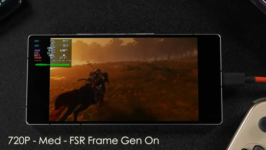 Juego de PC ejecutándose en Android con FSR y generación de fotogramas