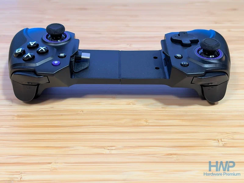 Vista superior del Elo Vagabond con gatillos, botones superiores y conector USB-C