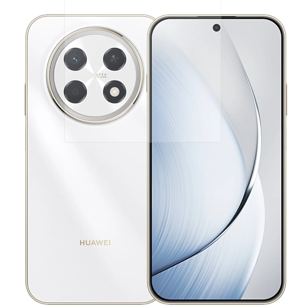 Huawei Enjoy 100 Pro Max en blanco nieve, visto por detrás y de frente