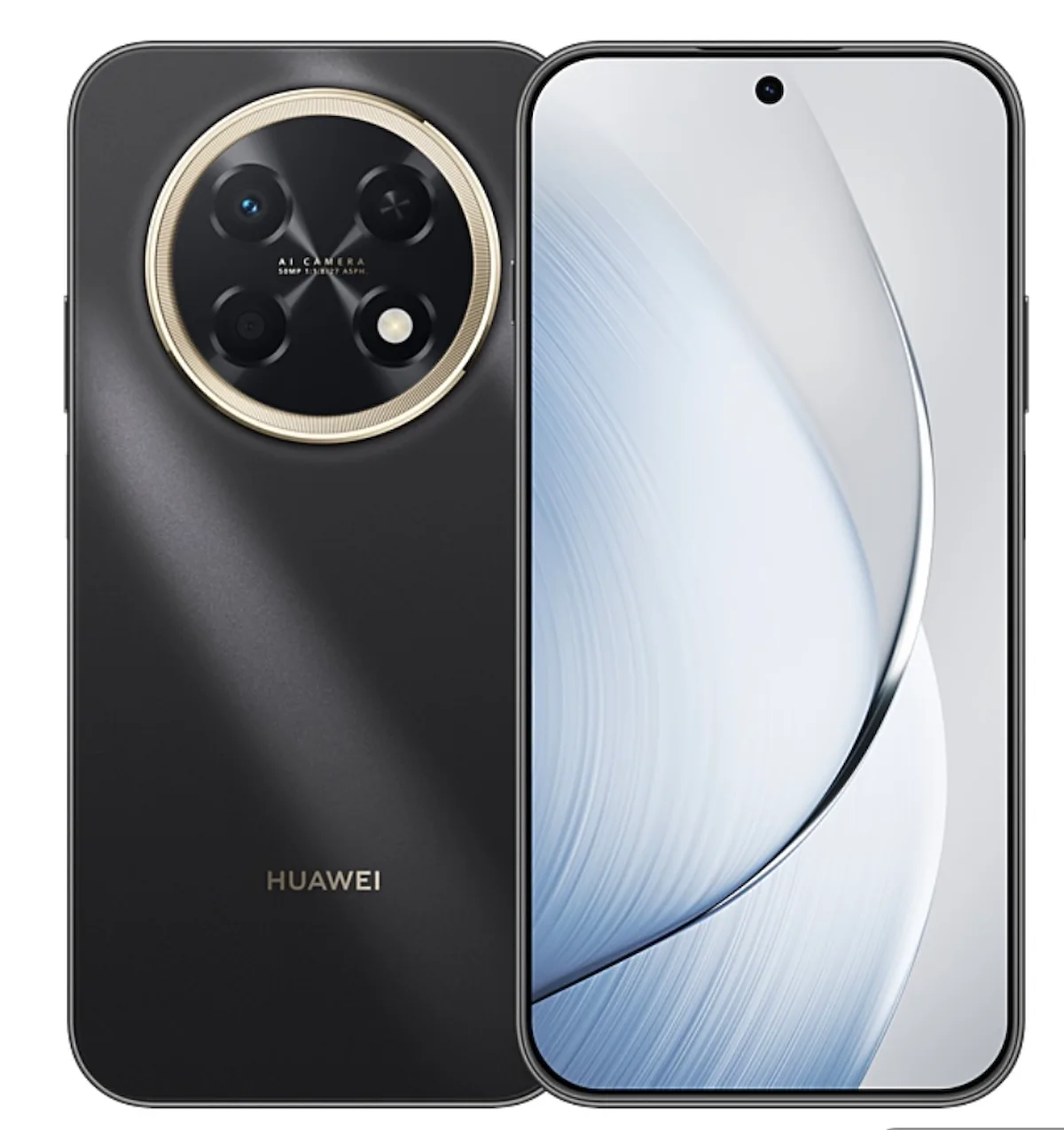 Huawei Enjoy 100 Pro Max en negro obsidiana con el módulo de cámara dorado