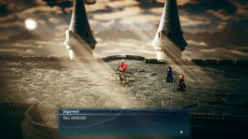 Escena de Final Fantasy Resonance con personajes en un escenario de estilo HD-2D