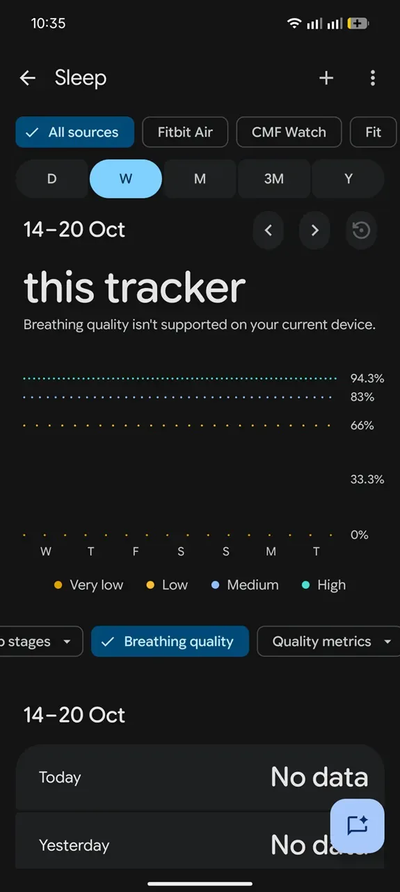 Aviso de que la calidad de la respiración durante el sueño no es compatible con el Fitbit Air