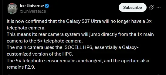 Esquema con las medidas del Galaxy S27 Ultra: marco de 1,28 mm y módulo de cámara de 4,69 mm