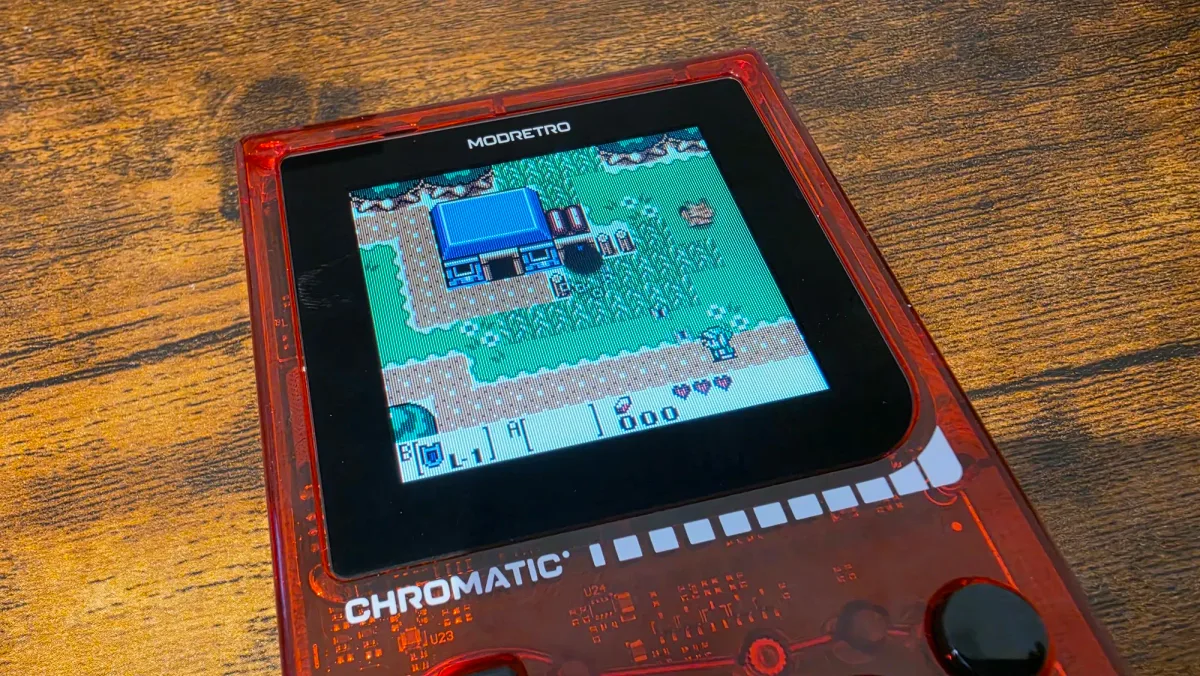 Link's Awakening DX funcionando en la ModRetro Chromatic Transparent