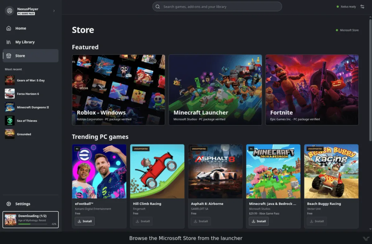 Xodus Nexus ejecutando juegos de Game Pass en Steam Deck sin necesidad de Windows