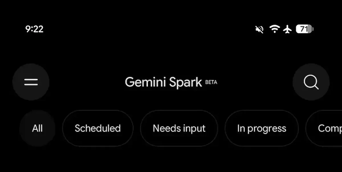 Interfaz del chat de Gemini con Spark y el botón Task