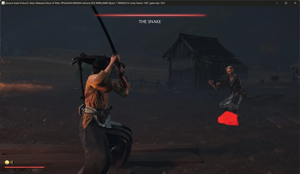 Combate contra The Snake en Ghost of Yōtei emulado en PC