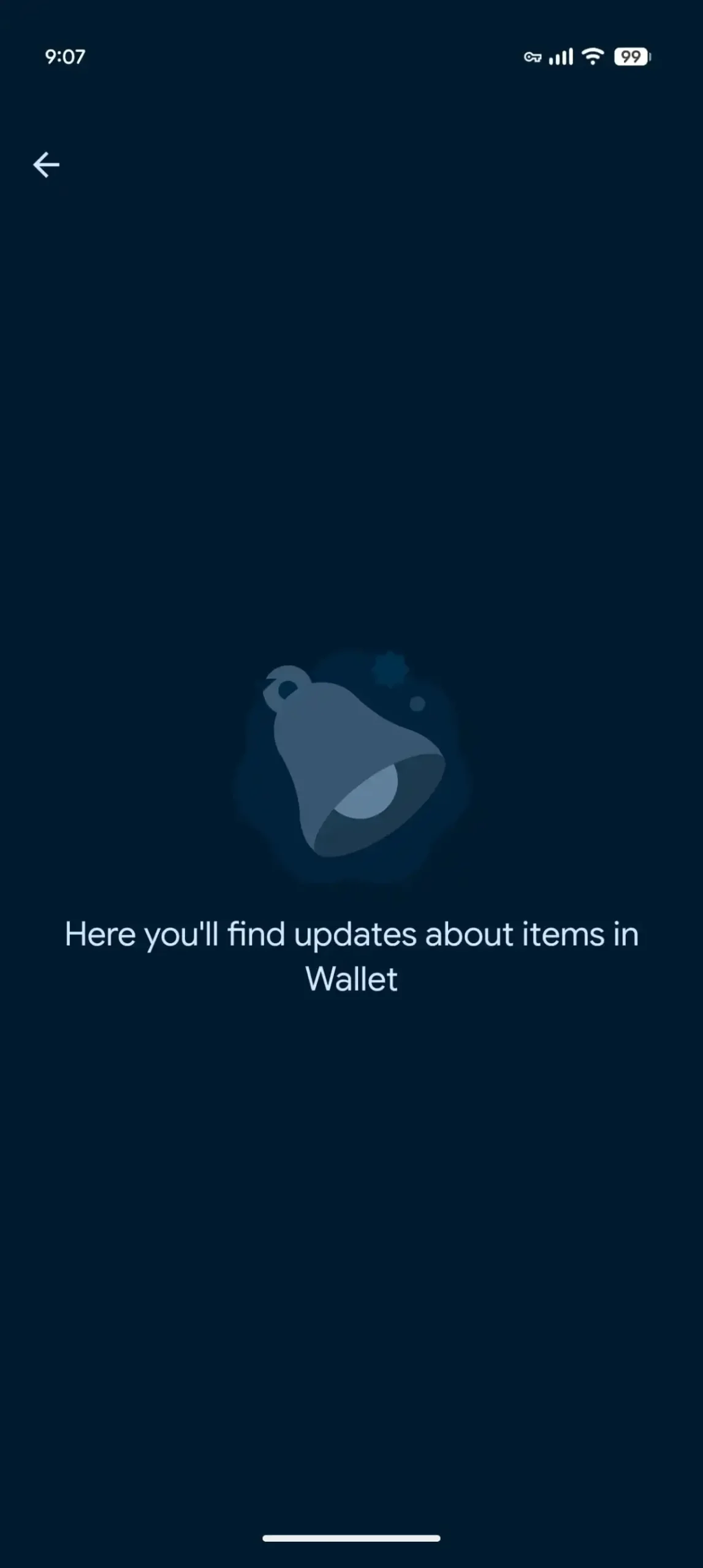 Campana de notificaciones en Google Wallet para Android