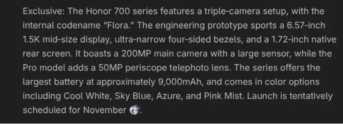 Filtración de los colores y las cámaras de la serie Honor 700 Pro