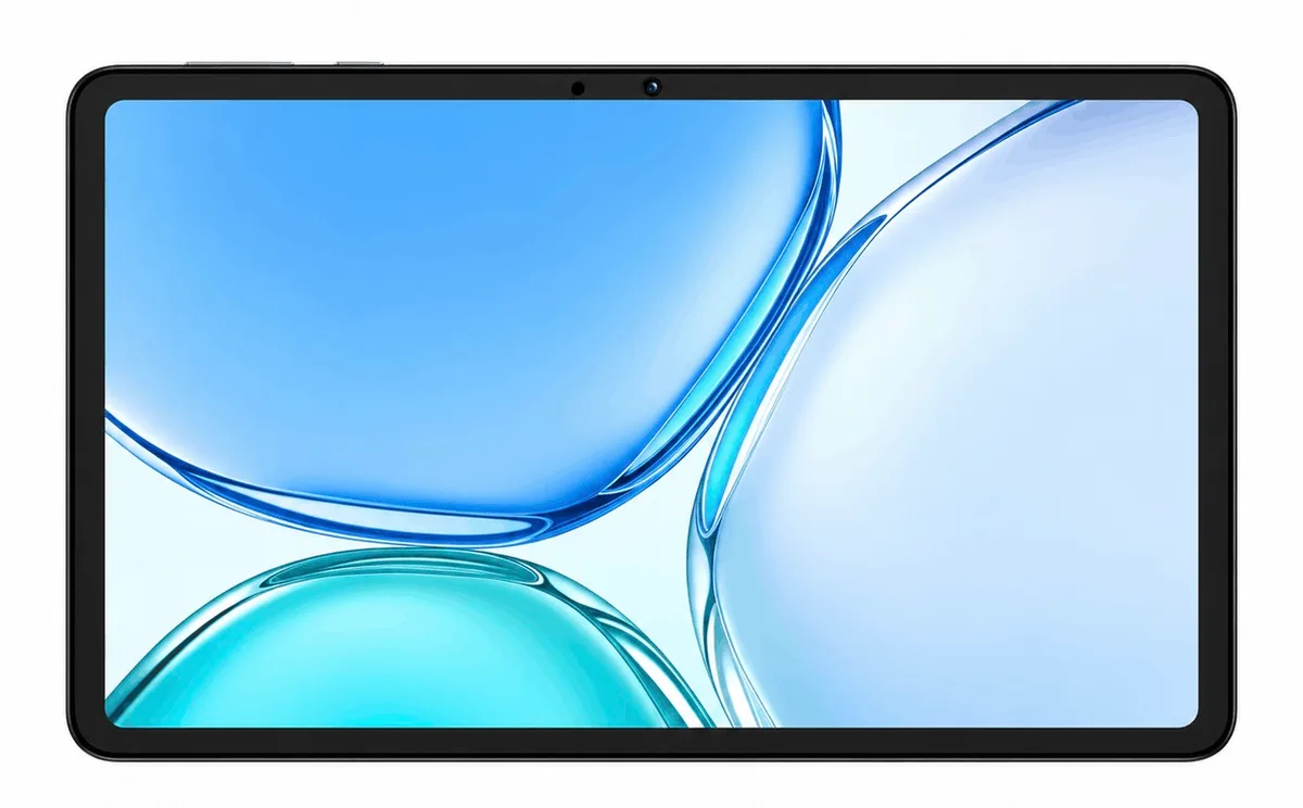 Parte frontal de la Honor Tablet X10 Mini con pantalla y fondo de pantalla azul