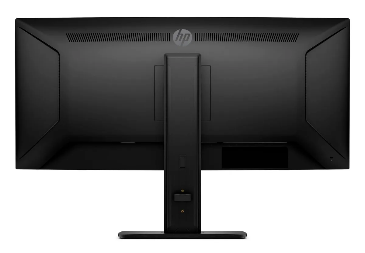 Parte trasera del monitor de HP con rejillas de ventilación y soporte central