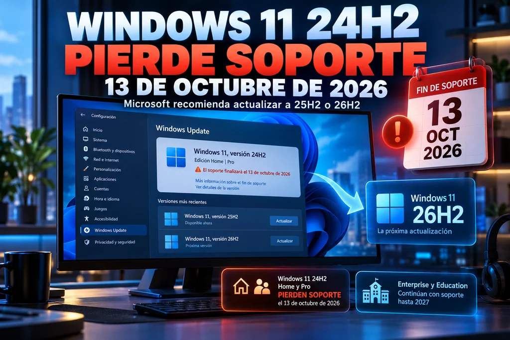 Windows 11 24H2 pierde soporte el 13 de octubre de 2026