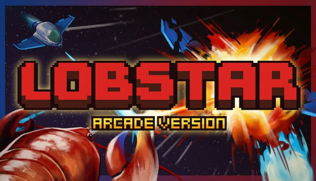 Lobstar Arcade con langosta espacial y disparos retro