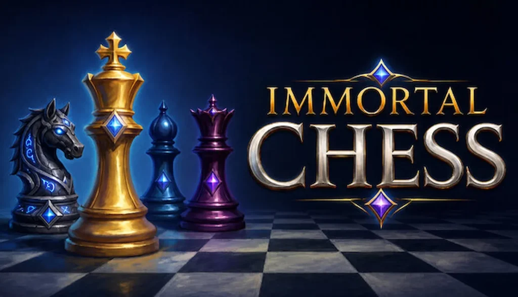 Tablero de Immortal Chess con piezas mágicas y hechizos