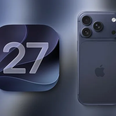 Logotipo de iOS 27.0.1 junto a un iPhone en pantalla